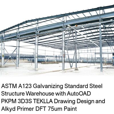 ASTM A123 Verzinkte Stahlkonstruktionslagerhalle mit AutoCAD PKPM 3D3S TEKLA Zeichnungsdesign und Alkyd-Primer DFT 75um Anstrich